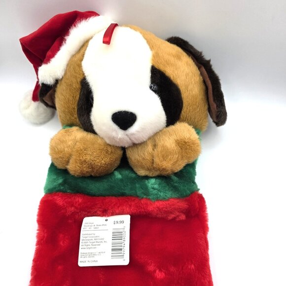 Prima Creations VTG 2000 Christmas Stocking Dog Puppy Plush Brown White Paws 3D - Picture 4 of 9